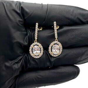 Diamonique Sterling Silver Oval-Cut Dangling Drop Gold Plated Earrings